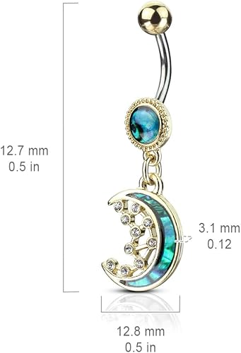 Miniatura 2 de Pierced Owl Anillo de vientre colgante con incrustaciones de luna creciente y estrellas CZ (tono plateado), Circonita cúbica, circonia cúbica,