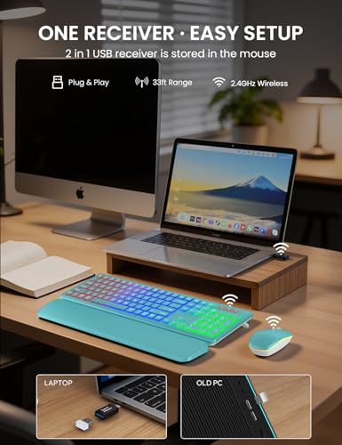 Image of Wireless Keyboard and Mouse Combo, RGB Backlit, Rechargeable & Light Up Letters, Full-Size, Soft Typing, Sleep Mode, 2.4GHz Quiet Keyboard Set for Mac, Windows, Laptop, PC, Trueque KM42Pro