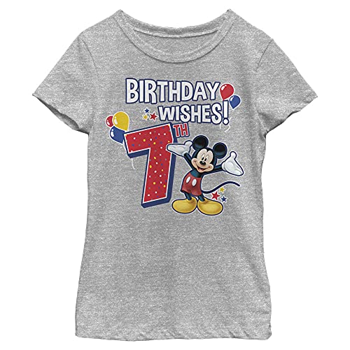 T-shirt Mickey Disney 7 Ans Fille - Top Col Rond Gris Chiné Anniversaire