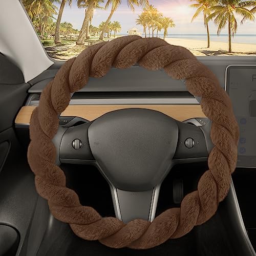 Carbella Twisted Fur Brown Soft Steering Wheel Cover, Standard 15 Inch Size Fits Most Vehicles, Fuzzy Fluffy Car Steering Cover with Soft Faux Fur Touch, Car Accessories for Women by Carbella - Used condition - US$12.70
