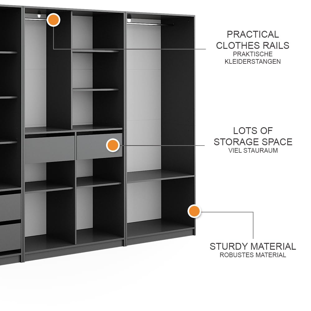 Vicco Armadio multifunzione Elmo, Antracite, 280 x 200 cm Set di 3, per una conservazione flessibile di diversi capi di abbigliamento