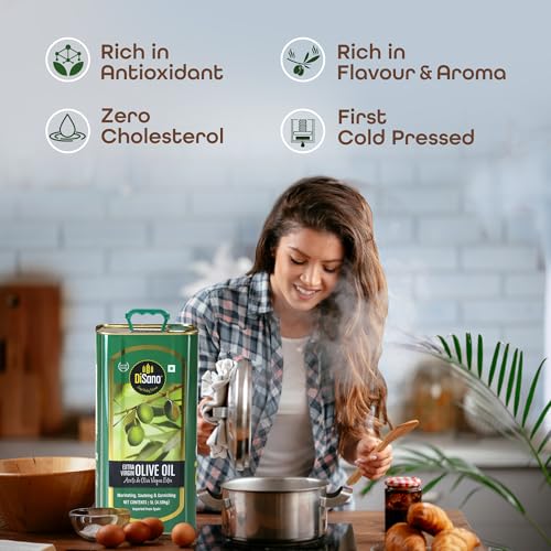 Image of DiSano Extra Virgin Olive Oil 5L, Cold Pressed, First Extraction, Ideal for Sauteing, Grilling & Dressing (Pack of 2)