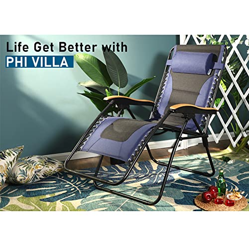 Phi Villa Oversize Xl Padded Zero Gravity Lounge Chair Wide Armrest Adjustable Recliner With Cup Holder, Support 400 Lbs (Blue) #TOP6