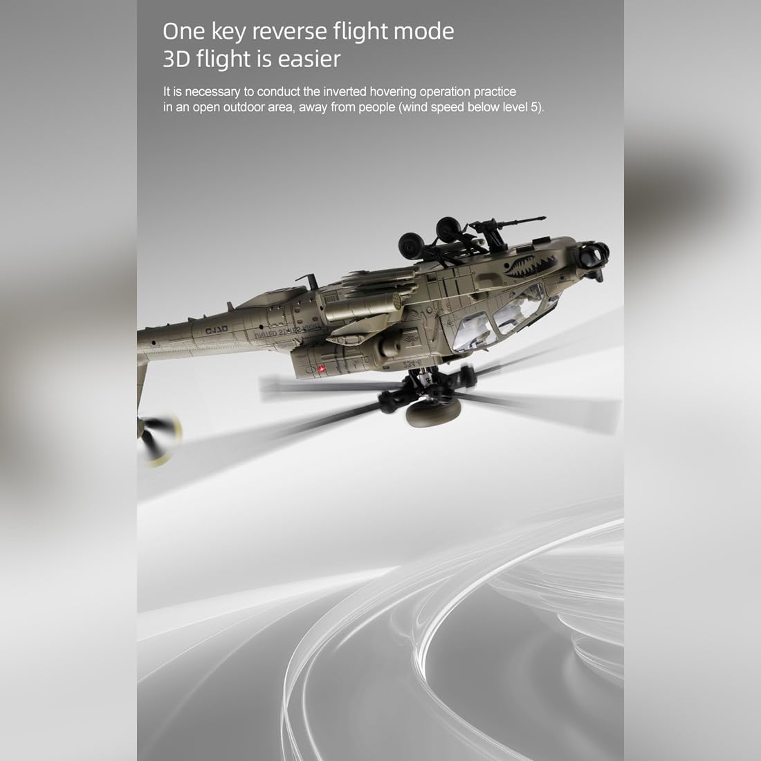 1/48 C170 AH-64D RC Hubschrauber, 2.4G 6CH 3D Stunt Flybarless Militärhubschrauber mit optischer Flow Positionierung, Gyro, TOF Höhenhalt, RC Flugzeug für Erwachsene