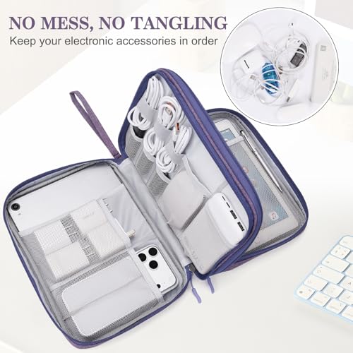 Image of FYY Electronic Organizer, Extra Large Travel Cable Organizer Bag Pouch Portable Waterproof Double Layers All-in-One Storage Bag for iPad, Cable, Power Bank, Laptop Charger for Office /Home, Dark Purple