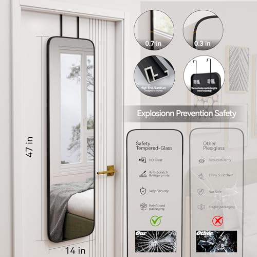 47x14 Mirror Rectangle Full Body Length Door Hanging Wall Mounted Metal Aluminum Alloy Frame Dressing Make-up Mirrors for Entryway Bedroom Bathroom Living Room 47 14 inch Black - Image 4