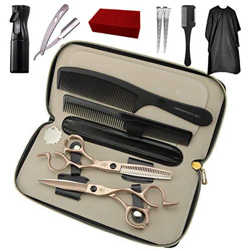 Haarschere Set,Scheren-Sets,Professionelle Friseurscheren und Effilierschere, Perfekter Effilierschere Premium Haarschneideschere Licht Einseitiger Effilierer,mit Haarschneideumhang Schwarz Cover