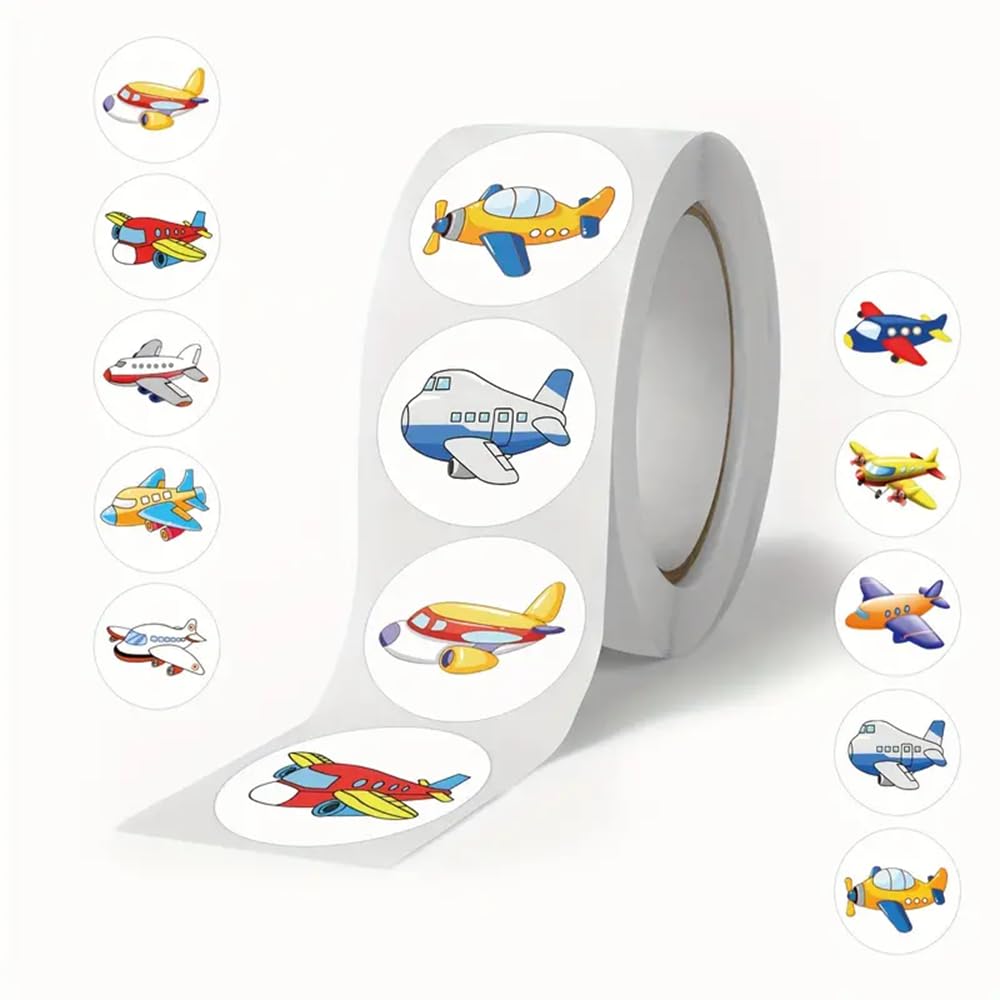 CAA Trading™ 500 x Cartoon Planes Stickers 10 Designs Plane Airplane Aircraft Reward Teacher Scrapbook 2.5cm (500 Stickers)