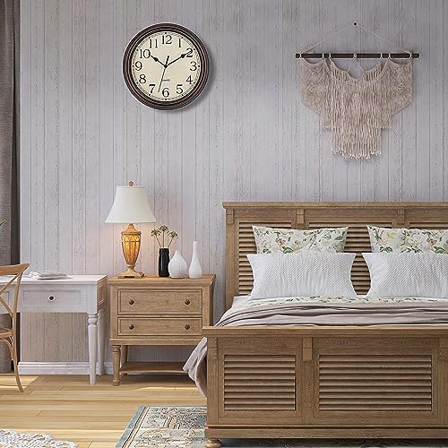 Image of Foxtop 14 Inch Wall Clock Battery Operated Silent Non-Ticking Round Classic Vintage Retro Wall Clock Decorative for Living Room Kitchen Home Office (Bronze)