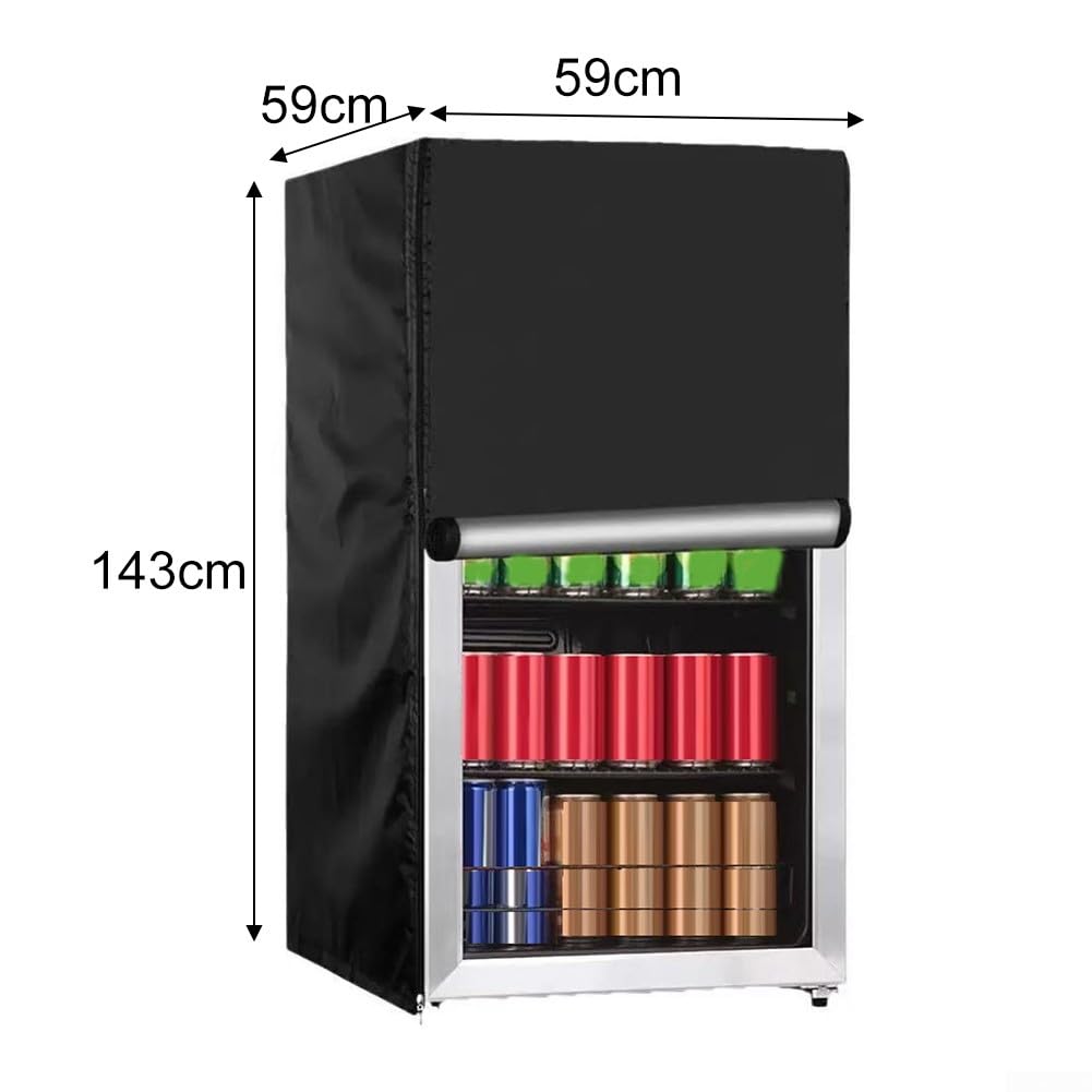 Aufrechte Gefrierschrank-Abdeckung, 210D Oxford, wasserdicht, mit Doppelreißverschluss, Seitentaschen für den Innen- und Außenbereich, Mini-Kühlschrankschutz (59 x 59 x 143 cm, schwarz)