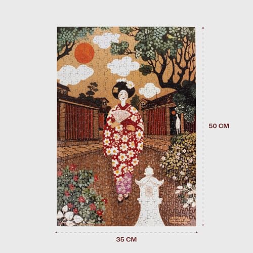 Image of Jigsaw Puzzle Rectangular 500 Pieces - Girl in Kimono Theme by Mario Miranda Fun & Challenging Mind Games Puzzle Game Activity for Adults & Kids - Education Toy