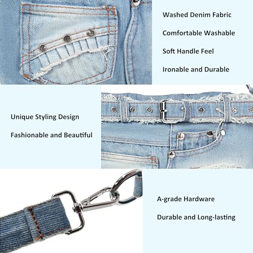 Fashion Crossbody Bag Denim Purse with Rhinestones Y2K Jean Handbag for Women 5