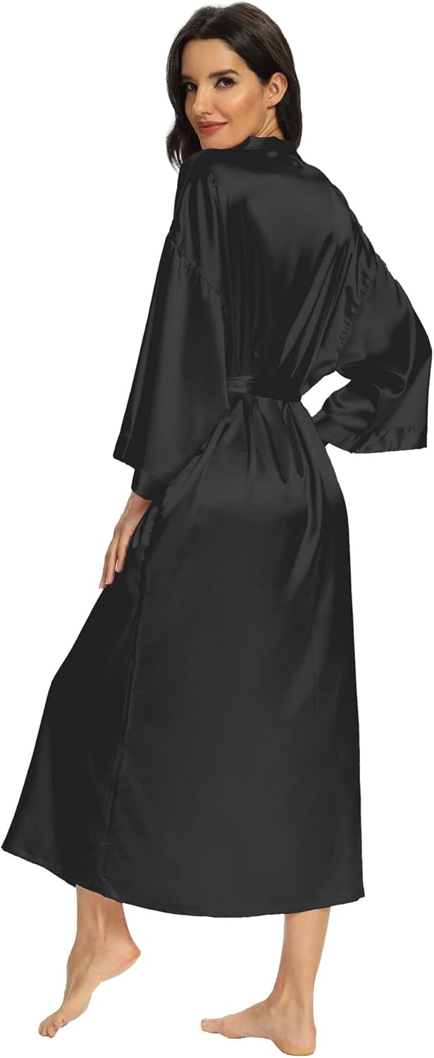 Women's Long Silk Robes Long Satin Robes Long Kimono Robes Floral Silky Bathrobes Dressing Gown, One Size - Image 4