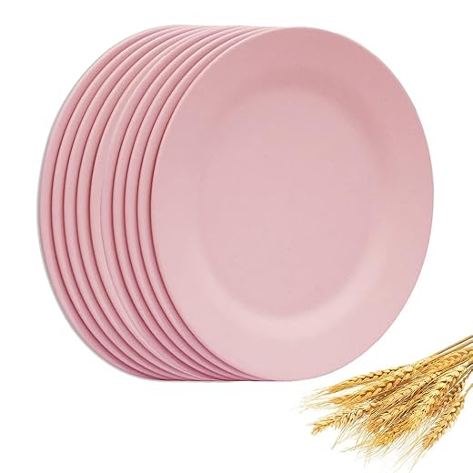 Set of 10 Round Salad Plates 10 Inch, Appetizer Dishes, Unbreakable Dessert Plates, Kitchen Dinnerware for Steak Dinner Fruit, Reusable Fiber Tableware (Beige)