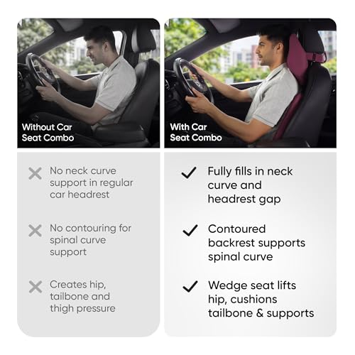 Image of Frido Premium Car Comfort Bundle with Memory Foam Neck Rest, Lumbar Backrest and Wedge Seat Cushion Set of 3, Ergonomic Neck Back and Tailbone Support for Long Drives and Daily Commutes | Maroon