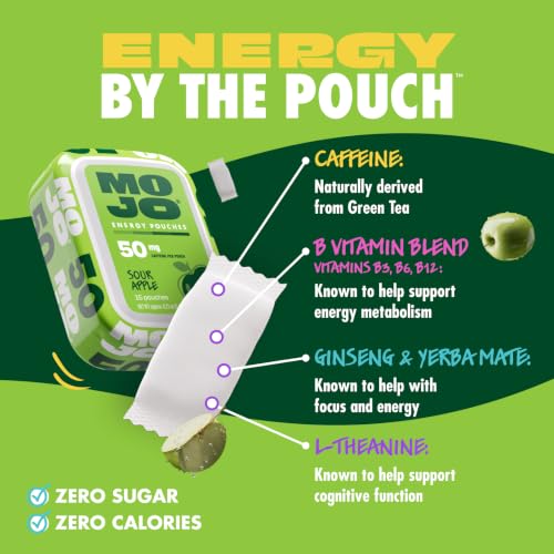 Image of MOJO Energy 50mg Caffeine Pouches, Sour Apple, 15 Pouches, 5-Pack