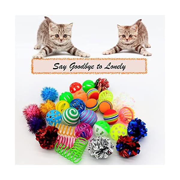 LASOCUHOO Katzenspielzeug, Kätzchen-Ball, Spielzeug-Sortiment, einschließlich Regenbogenball, Knisterball, Glitzerball, Glockenbälle, Sisalball, Leinenball für Katzen und Kätzchen, 30 Stück – Bild 3