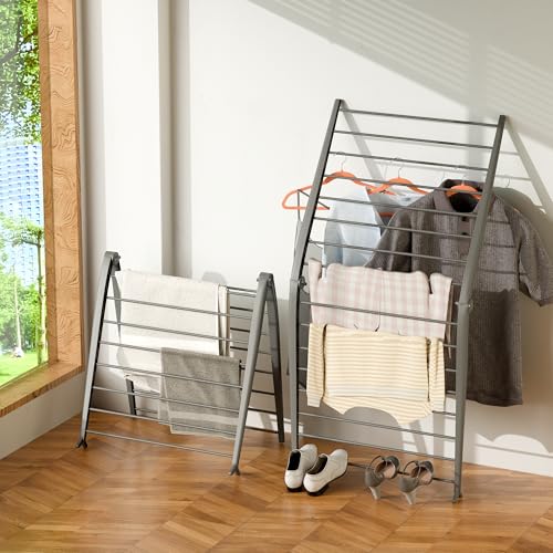 Whitmor Spacemaker Folding Drying Rack, Indoor Clothes Organizer with Patent-Pending Design, Space Saving, 6" L x 26" W x 51.5" H, Grey