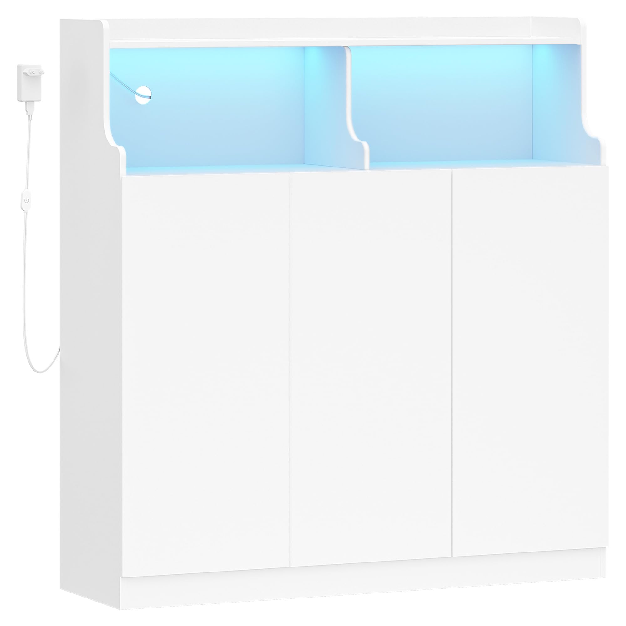 Hzuaneri Mobile Bagno, Luci LED Regolabili, 3 Anta, 2 Spazio Aperto, Ripiani Regolabili, Grande Capacità di Stoccaggio, Moderno, per Soggiorno o Bagno, Dimensioni, 30 x 100 x 107 cm, Bianco 5210003XEU