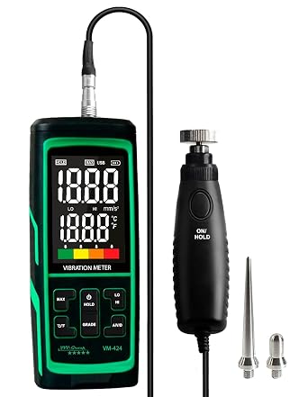 Industrial Vibration Meter VM-424 with Remote Probe, Acceleration 0.1199.9 m/s2, Velocity 0.1199.9 mm/s, Displacement 0.0011.999 mm, 10Hz3kHz, Magnetic Sensor