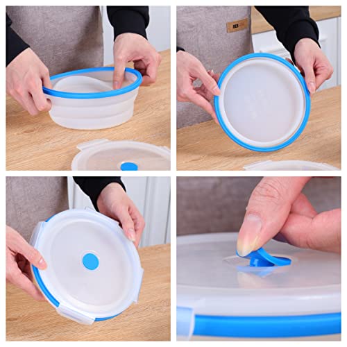 Sungbesi Collapsible Bowls For Camping Accessories, Silicone Food Storage Containers With Lids Set Of 4, Flat Box Stacks, Rv Storage And Organization, Bpa Free, Freezer Microwave Safe, Multi-Round #TOP3