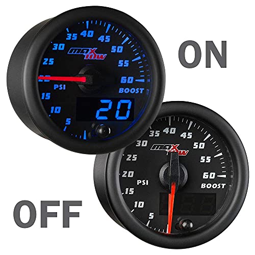 Maxtow Double Vision 60 Psi Turbo Boost Gauge Kit - Includes Electronic Pressure Sensor - Black Gauge Face - Blue Led Illuminated Dial - Analog & Digital Readouts - For Diesel Trucks - 2-1/16" 52Mm #TOP4