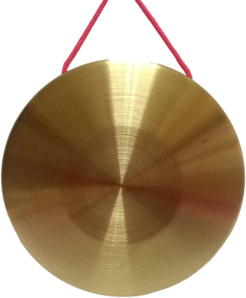 RUIMIMI Gong Instrument with 8.7 inch(22cm),Chinese Traditional Percussion Instrument Brass Gong with Wooden Mallet and Red Hanging String for Home Office Celebration