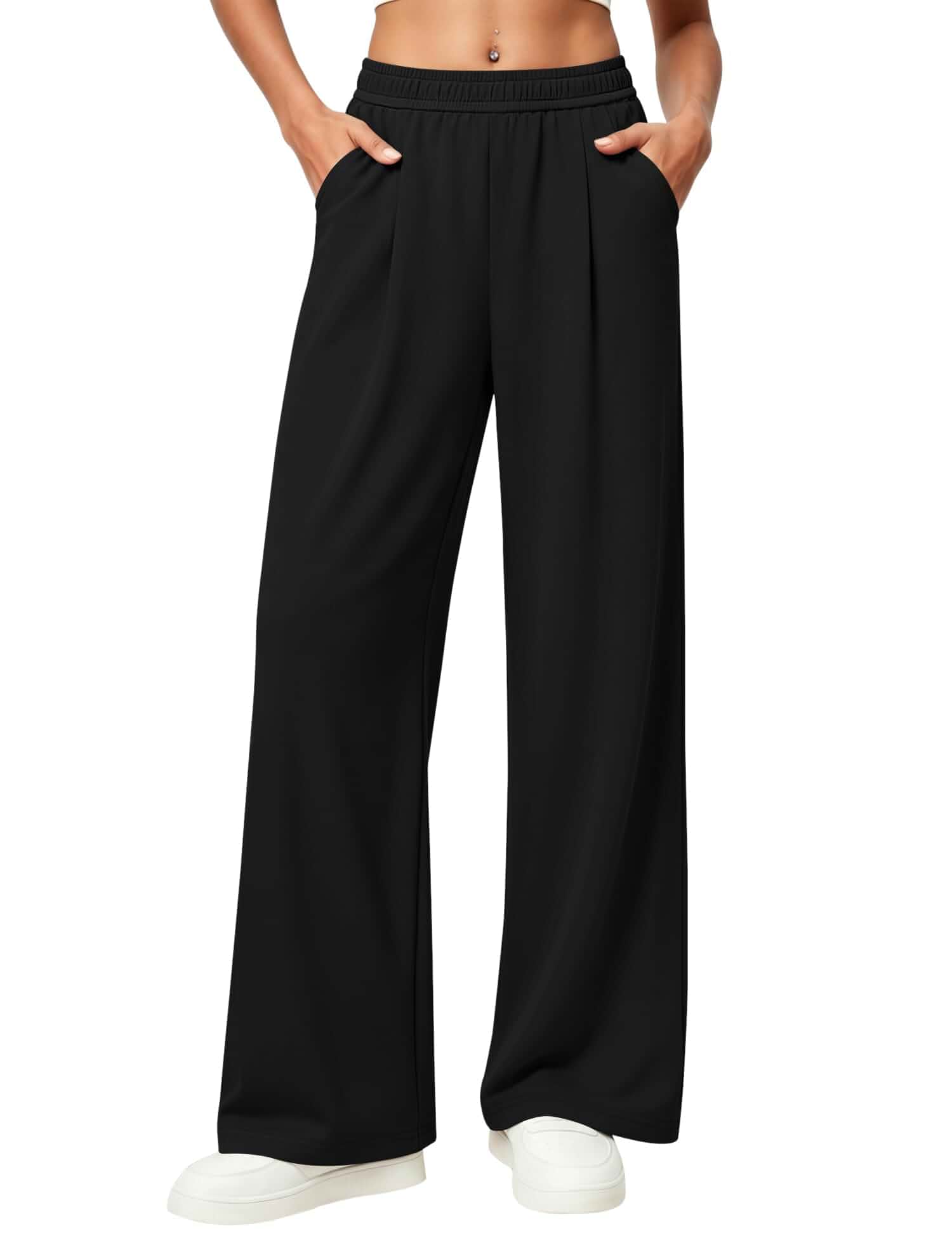LOMON Womens Wide Leg Pants Travel Casual Work Sweatpants with Pockets High Waist Sweat Pants Lounge Loose Spring Summer Fall Outfits Clothing