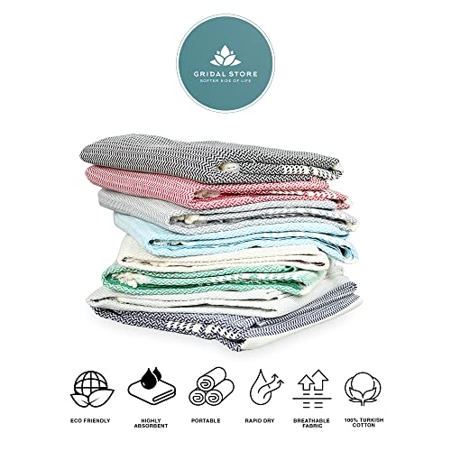 Gridal Premium Turkish Towel (Peshtemal) Hand Made, Natural & Vegan - Bath Towel & Beach Towel - 100% Cotton - Large: 37"X70" - Herringbone Pattern (Light Grey) #TOP2