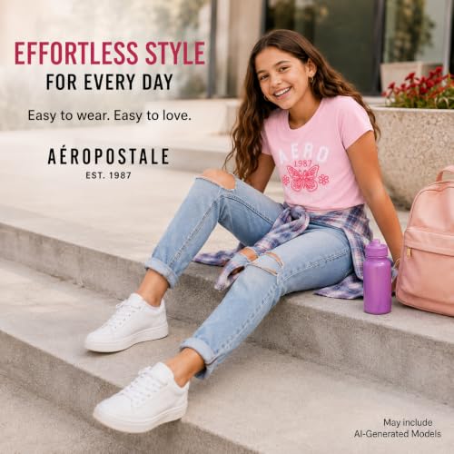 Image of Girls T-Shirts, Soft Cotton Blend Short Sleeve Crewneck Logo Tee (7-16) | Breathable Everyday Feel, Fun Graphic Personality, Pairs with Jeans, Skirts & Leggings for School, Play & Weekends