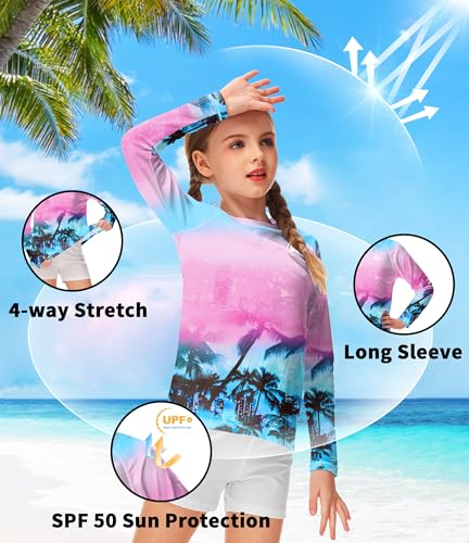 Image of AOBUTE Unisex Kids Rash Guard Long Sleeve SPF 50+ Sun Shirt UV Protection Swim Shirts 3-12 Years
