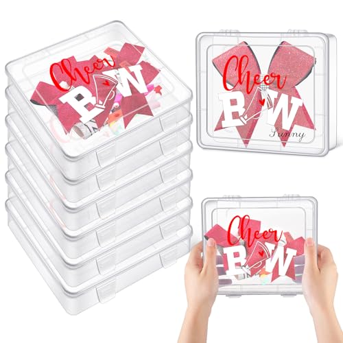 Image of Honeydak 6 Pcs Extra Large Cheer Bow Plastic Box Cheer Team Gifts Bulk Bobby Pin Case Plastic Containers for Team Cheerleader Dance Ballet Hair Accessories Storage Organizer Cheerleading Travel (Red)