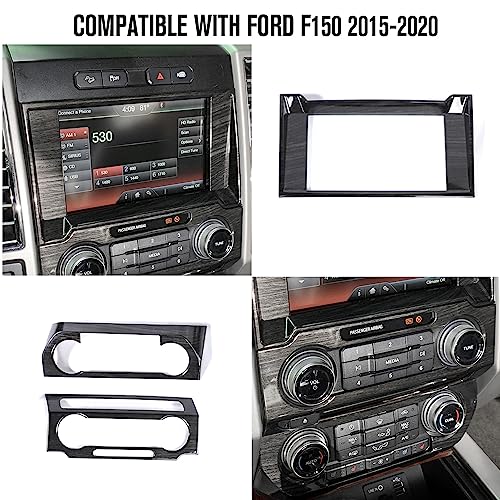 Jimen Compatible with Ford F150 2015-2020, 11PCS Dashboard Instrument Panel Console Switch Panel Air Conditioning Vent Cover Interior Trim Accessories (Black Wood Grain) by Jimen - Image 2
