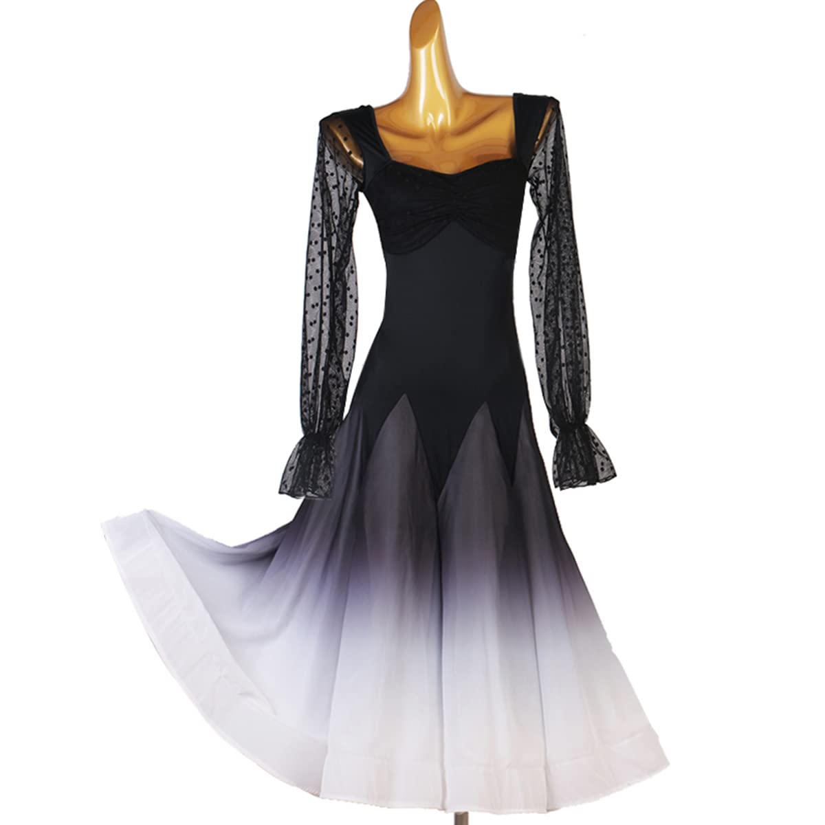 Damen National Standard Tanzkleid Ballsaal Kleider Sommer Mesh Langarm Farbverlauf Modernes Elegante Tanzkleid Walzer Ballsaal Tanzen Praxis Kostüm Standard Kleid