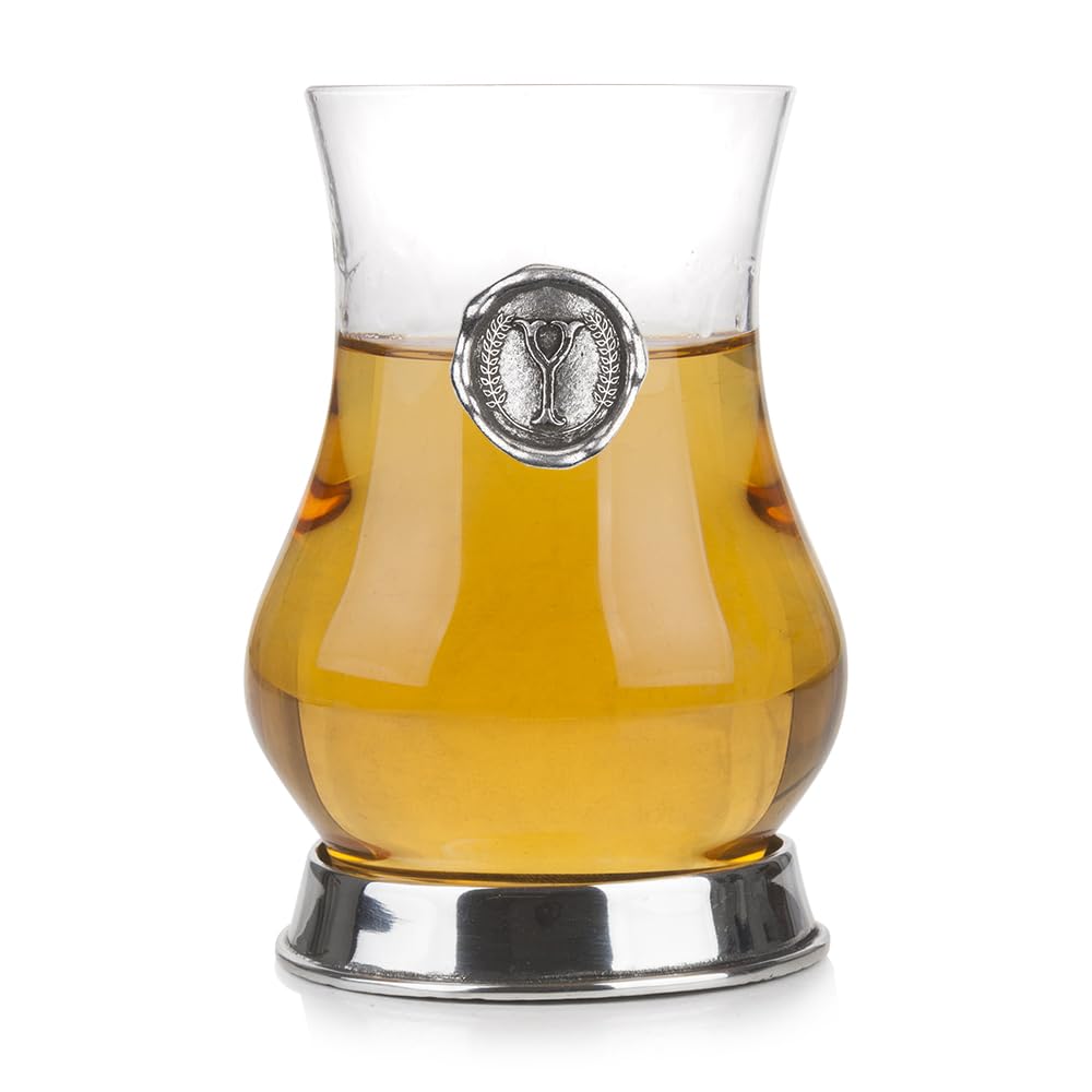 A E Williams Personalised Whisky Glasses | Monogram Tumbler with Pewter Seal | British Handcrafted Elegant Whiskey Tasting Glass | Custom Gift for Any Occasion (Y)