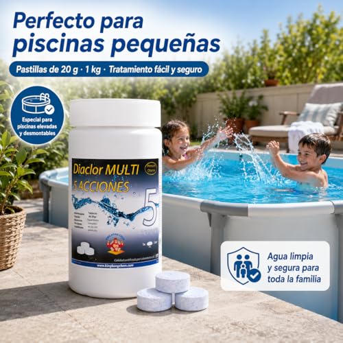 Miniatura 2 de Pastillas De Cloro 5 Acciones Especial Mini Piscinas Diaclor Multi 5 Acciones Pastillas 20 Gr - 3 Cm Diametro 1 Kg - Sin Cobre