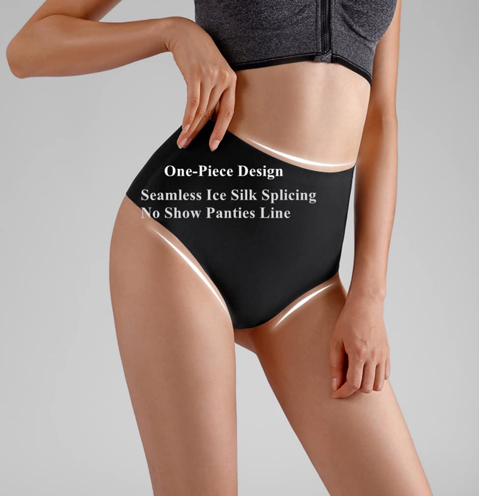 High Waisted Thongs for Women, Tummy Control Underwear Cotton Seamless No Show Plus Size Panties