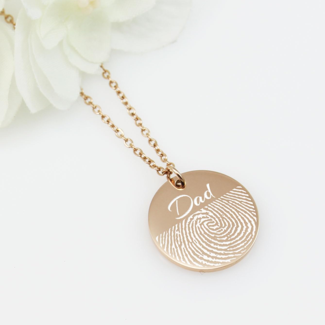 AnnBijoux Actual Fingerprint Necklace Woman Engraved Fingerprint Jewelry Bereavement Jewelry Stainless Steel Round Pendant Personalized Memorial Mom Necklace