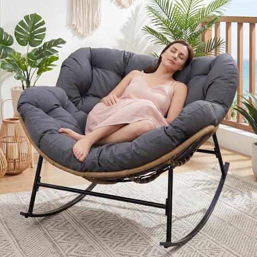 FINCATI Indoor Outdoor Papasan Rocking Chair, Modern...