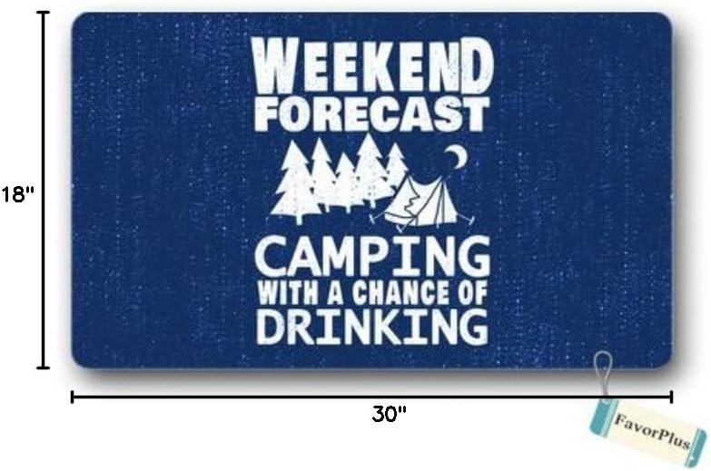 Weekend Forecast Camping with Drinking Outdoor/Indoor Funny Doormat Floor Door Mat Machine Washable Non Slip Mats Bathroom Kitchen Decor Area Rug for Entrance 18X30 inch