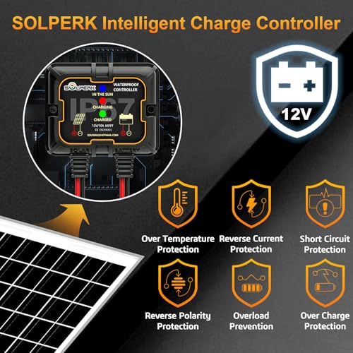 Image of SOLPERK Solar Panel Kit 10W 12V, Waterproof Solar Battery Trickle Charger Maintainer + Smart MPPT Controller + Adjustable Mount Bracket for Boat Car RV Motorcycle Marine Automotive