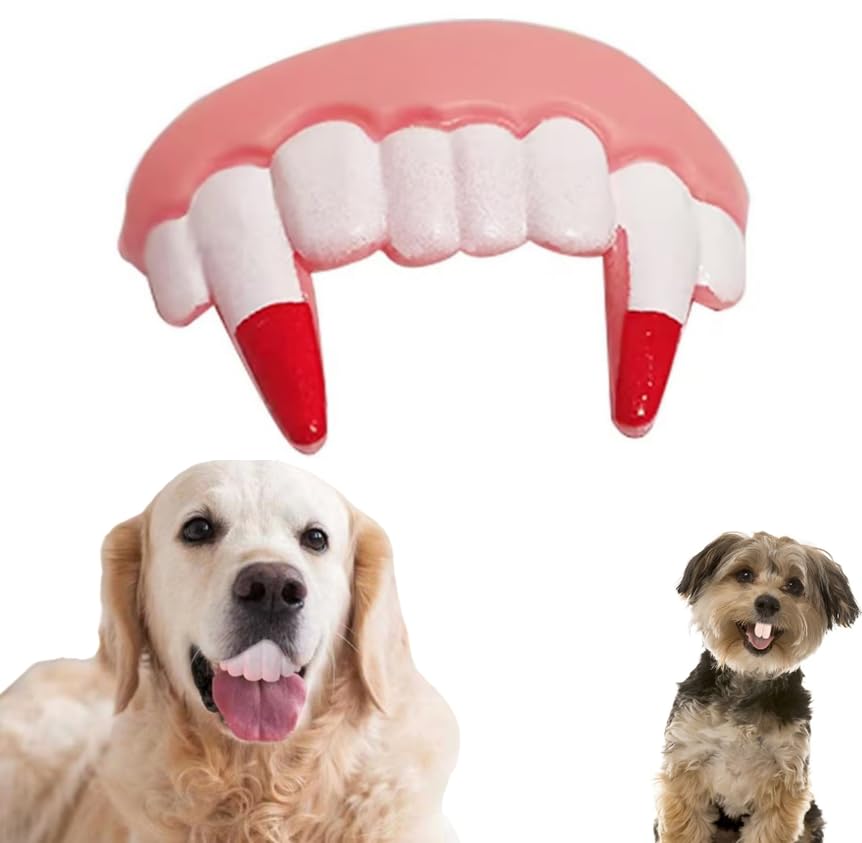 DPWOUM White Vampire Teeth Fake Teeth for Dogs,Funny Silicone Braces,Creative Fake Chew Toys, Easy to Apply Dog Toy,Interactive Toys,Dog Christmas