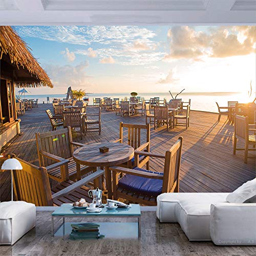 BBING COLOR 55x30 inches Wall Mural,Empty Wooden Open Air Cafe