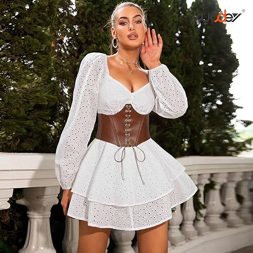 SUOSDEY Lace-up Cinch Bustiers Corset Belt for Women, Elastic Tie Waspie Wide Costume Waist Belt for Renaissance Halloween2
