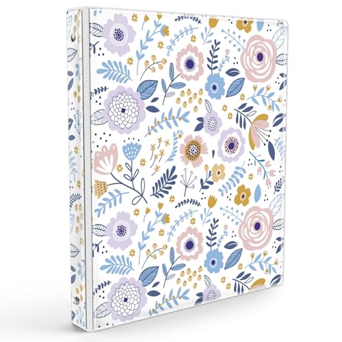 Eyrozill Floral 3 Ring Binder 1 Inch Decorative Recipe Binders Client Records with Clear Interior Pockets for Letter-Size(11 x 8.5) Paper PVC Cover (Floral)