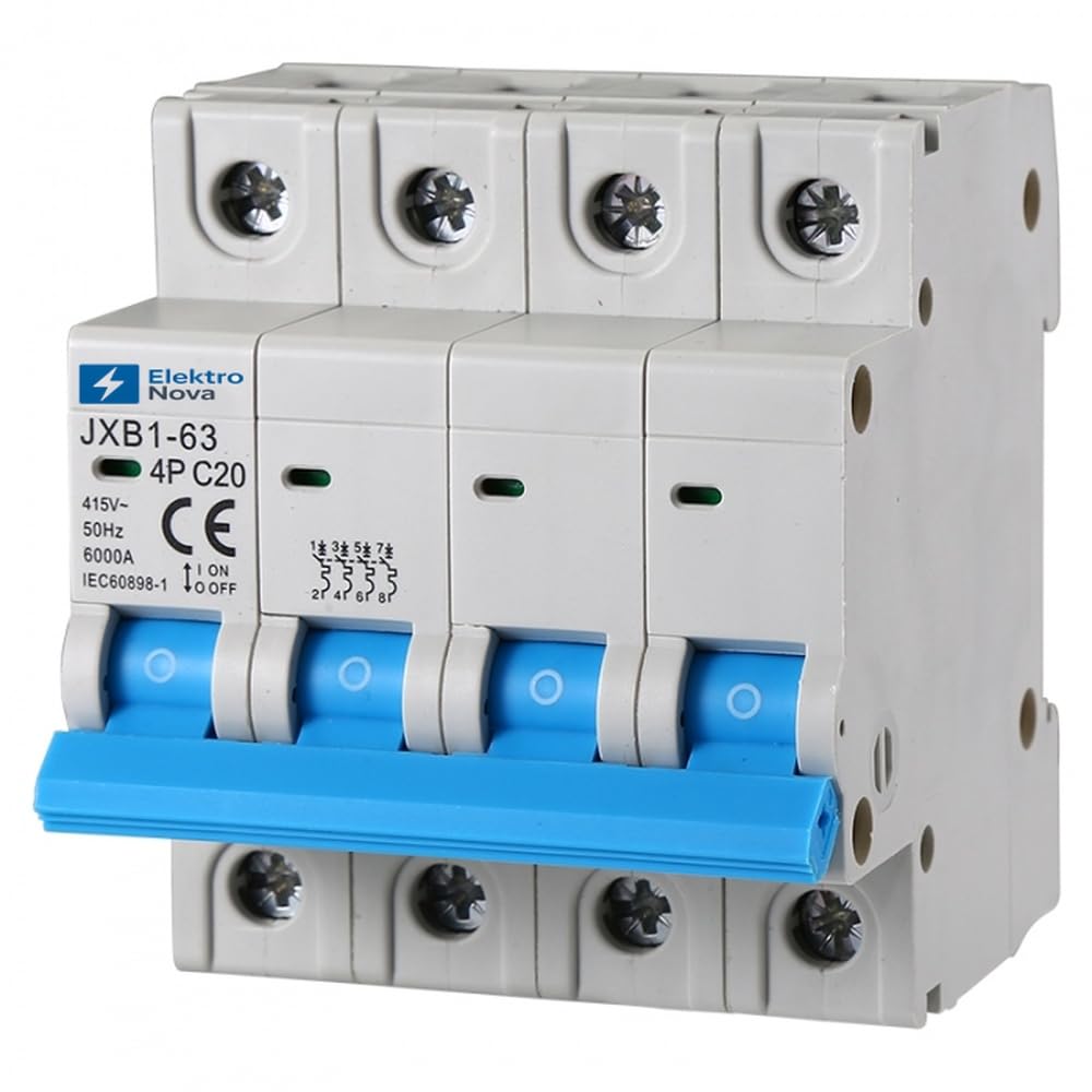 ELEKTRONOVA Interrupteur magnétothermique triphasé 4P 20A C20 6KA - 4 modules DIN - 380V
