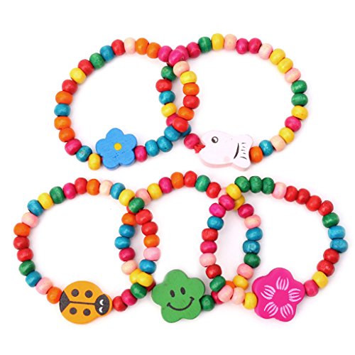 Tcn 5Pc Beaux Enfants Enfants Bois Élastique Perle Bracelets Bijoux De Fête d'anniversaire,Bracelets Cadeau pour l'anniversaire De Noël Saint Valentin Cover