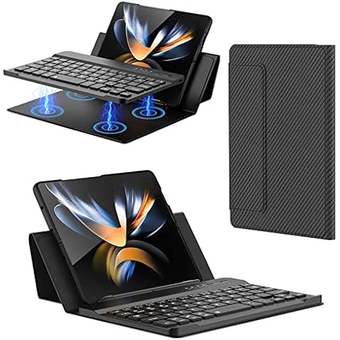 Leather Case for Samsung Z Fold 4 with Keyboard Holster, Portable Folding Bluetooth Keyboard and S Pen Holder, Kickstand Cover for Samsung Galaxy Z Fold 3 (Carbon Fiber) Cover