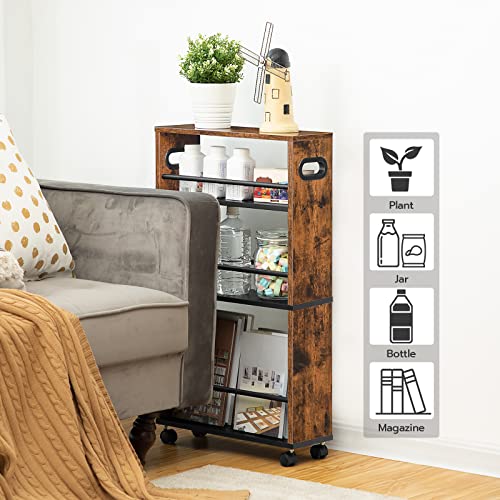 Hoobro 4-Tier Slim Rolling Cart, Storage Cart For Laundry Room, Narrow Kitchen Cart With Handle And Lockable Casters, Space Saving, Easy Assembly, For Kitchen, Bathroom, Rustic Brown Bf15Tc01 #TOP1