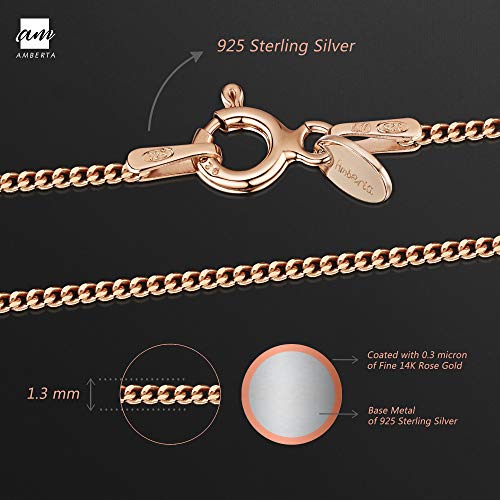 Amberta 14K Rose Gold Plated on 925 Sterling Silver 1.3 mm Curb Chain Necklace 14" 16" 18" 20" 22" 24" 28" in3